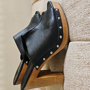 UGG Black Leather Clogs with Wooden Heel